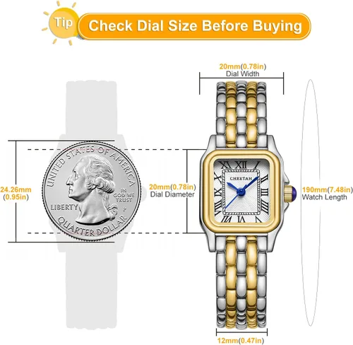 Miniatura 3 de CHEETAH Relojes de oro para mujer con pulsera vintage pequeña, esfera romana rectangular