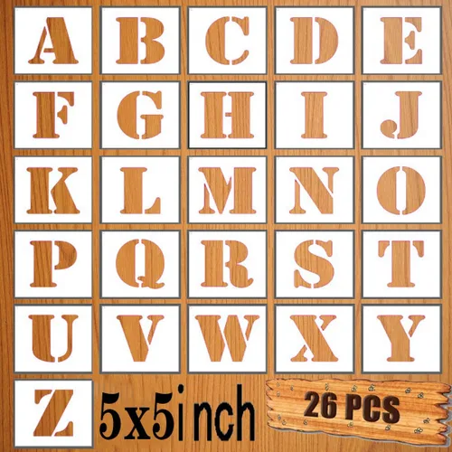 Miniatura 11 de Juego de plantillas de letras de 2 x 2 pulgadas, 26 plantillas de plástico reutilizables de alfabeto, plantillas de aprendizaje para pintar en pared