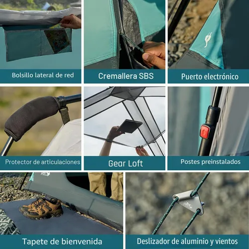 Miniatura 6 de Tienda de campaña instantánea para 8 personas, fácil instalación de 60 segundos para camping, tienda de campaña emergente, grandes tiendas