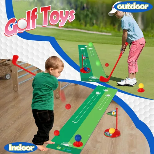 Miniatura 2 de SUPER JOY Juego de Golf para Niños Pequeños con Alfombra, Carrito de Golf para Niños con 4 Palos y 8 Pelotas, Juguetes de Golf