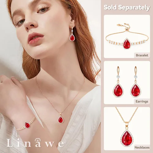 Miniatura 3 de Linawe - Collar de diamantes en forma de lágrima, collar con forma de pera, collar con dije de circonia cúbica y piedras preciosas, collar