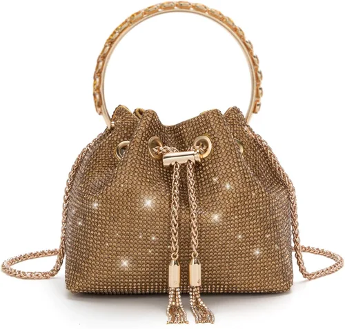 Miniatura 10 de Bolso de mano con cristales brillantes y diamantes de imitación para mujer, bolso de noche con brillo, bandolera para fiesta de boda, graduación
