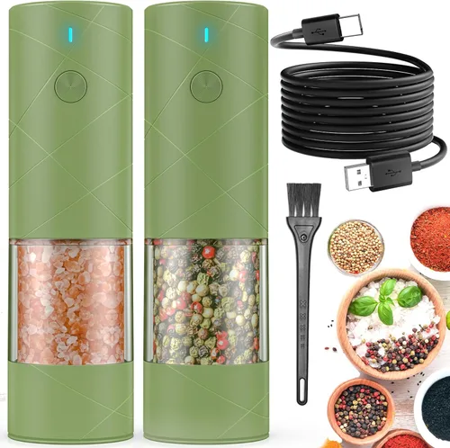 Miniatura 12 de Lidaop - Juego de 2 molinillos eléctricos de sal y pimienta recargable por USB con luz LED cálida, grosor ajustable, gran capacidad, molinillo