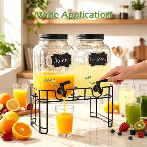 Miniatura 7 de Accguan Dispensador de bebidas de 1 galón, dispensador de agua de vidrio con tapa de lata negra y grifo de acero inoxidable negro, marco de hierro