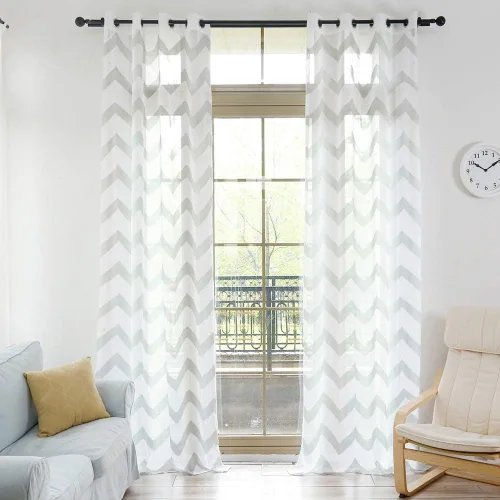 Miniatura 6 de NAPEARL - Cortina semitransparente de lino sintético con diseño jacquard geométrico