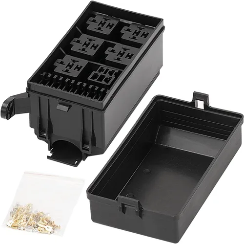 NANZU Caja de relé de 12 ranuras, bloque de fusibles ATO ATC de 6 vías, relés de 6 vías con 41 pines metálicos para bahía de motor automotriz