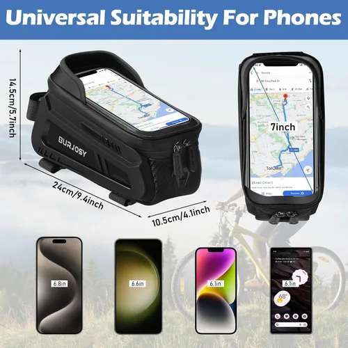 Miniatura 5 de Bolsa de marco frontal para teléfono de bicicleta, bolsa impermeable para teléfono con pantalla táctil de TPU y visera solar, accesorios