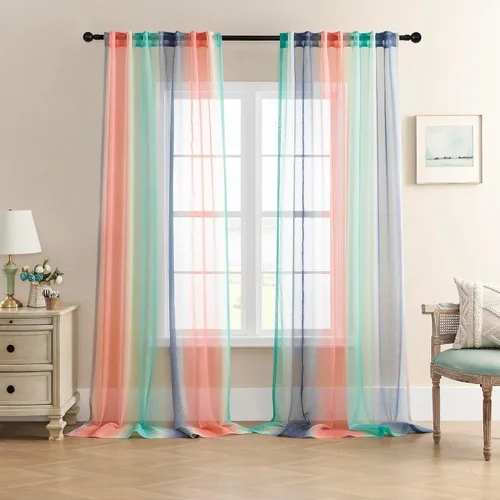 Miniatura 9 de XiDi Cortinas traslúcidas degradadas para decoración de habitación de niñas, cortinas traslúcidas para dormitorio, sala de estar, cortinas Rosa Azul