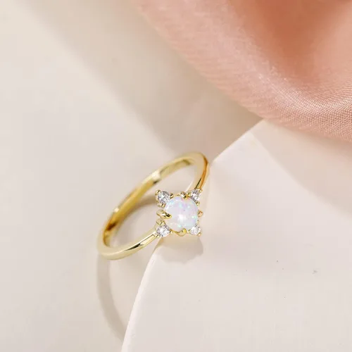 Miniatura 2 de SHINYSO Anillo de boda chapado en oro de 14 quilates para mujer, anillos finos y apilables, ópalo delicado con circonita cúbica, anillo