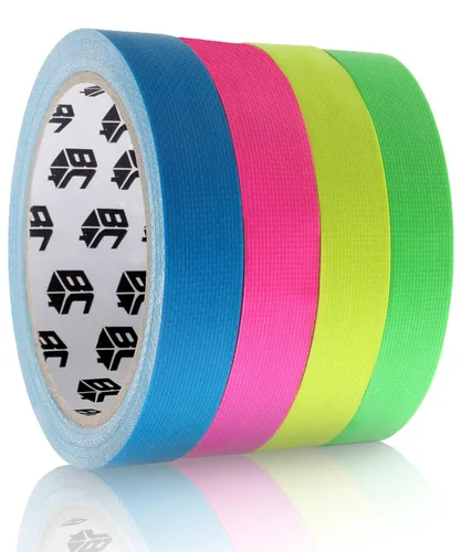 Bates - Cinta de colores Gaffers, paquete de 4, colores neón, 0.65 pulgadas x 11 yardas, cinta de gaff, color de cinta de neón, cinta adhesiva de
