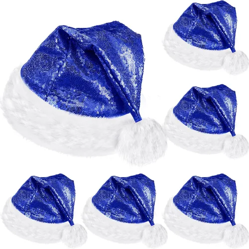 Miniatura 13 de SATINIOR 2 piezas de sombrero de Papá Noel de lentejuelas para adultos, unisex, gorro de Navidad con forro y ala de felpa para mujeres y hombres