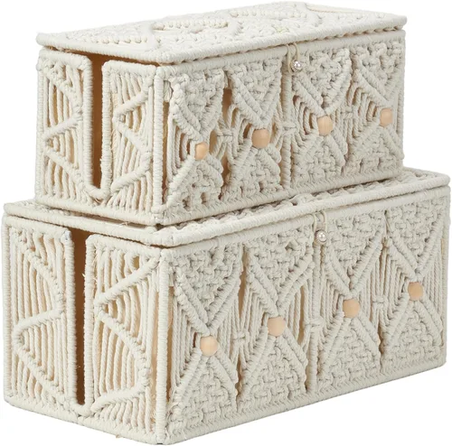 Miniatura 9 de Caja de Gestión de Cables Hecha a Mano de Macramé Organizador de Almacenamiento de Cables Regletas de Corriente Enchufes Router Adaptador Ocultador