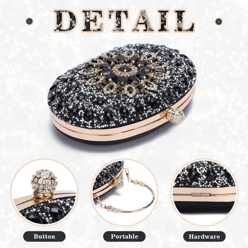Miniatura 3 de Bolso de mano de noche con diamantes de imitación para mujer, bolsa de mano con diamantes brillantes y brillantes, bolsa de fiesta de boda de cristal