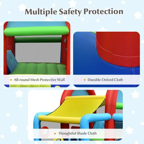Miniatura 8 de HONEY JOY Casa inflable de rebote, casa hinchable 8 en 1 con área de salto, portería de fútbol, aro de baloncesto, juego de objetivo y lanzamiento
