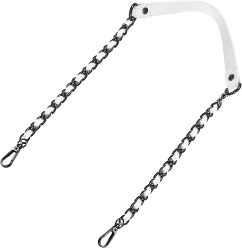 Miniatura 30 de Uxcell Correa de cadena plana de hierro de cuero de 39 pulgadas para bolso de mano, mango de reemplazo de hombro, negro con cadena dorada
