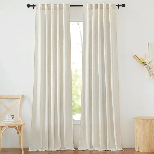 Miniatura 34 de NICETOWN Cortinas de lino grueso para dormitorio, privacidad añadida, bolsillo para barra y pestaña trasera, no se transparentan, mezcla de lino