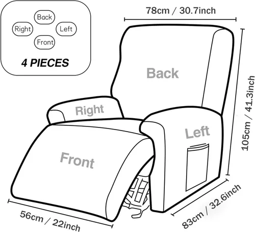 Miniatura 6 de LazyBoy - Funda para sillón reclinable, color liso, 4 piezas, fundas protectoras de muebles para sillón reclinable con bolsillo, funda para sofá