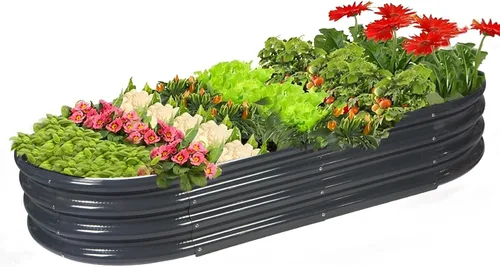 Miniatura 11 de Rakukiri Jardinera elevada con certificación GRS galvanizada para exteriores, maceta ovalada de metal resistente a la putrefacción de 6.5 pies, 1