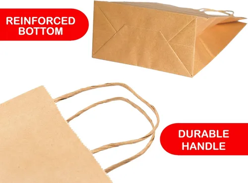 Miniatura 4 de Bolsas de papel kraft con asas trenzadas para regalo navideño, multiusos, adecuadas para cualquier ocasión, 10 x 5 x 13 pulgadas, color marrón