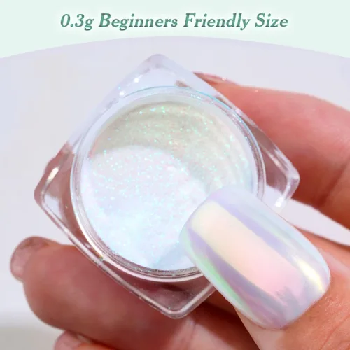 Miniatura 2 de Pretty Diva Polvo de uñas cromado de unicornio de sirena, 0.01 oz, polvo cromado iridiscente Aurora para uñas, polvo de sirena para uñas, polvo