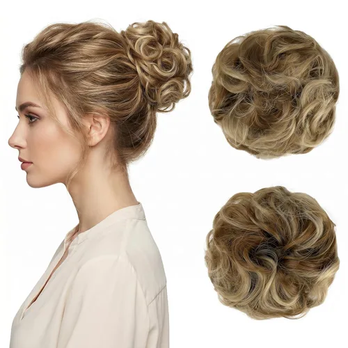 Miniatura 44 de Moño desordenado grande y desordenado, moño ondulado, rizado, coleteros gruesos, extensiones de cabello para mujeres y niñas, color marrón jengibre