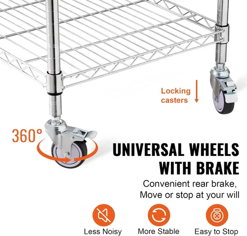 Miniatura 5 de VEVOR Carrito Utilitario de Cocina, 36.6"x20"x24" Carrito Rodante de Alambre de 3 Niveles, Carrito de Servicio de Acero con Capacidad de 470LBS