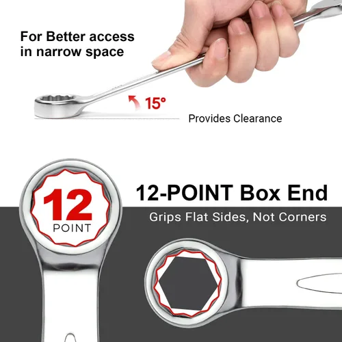 Miniatura 4 de Jetech Juego de Llave Combinada de 22mm - Llave Industrial de 12 Puntas con Desplazamiento de 15 Grados, Hecha de Acero de Cromo Vanadio Duradero