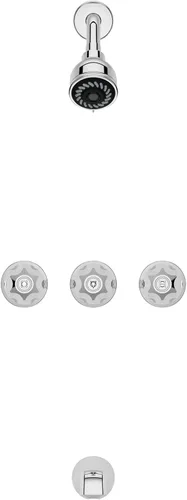 Miniatura 3 de Pfister Grifo de bañera y ducha de 3 manijas con manijas de metal en cromo pulido