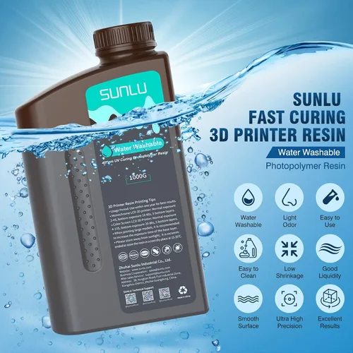 Miniatura 2 de SUNLU - Resina lavable al agua de 1000 g, resina de impresora 3D de curado rápido para impresoras 3D de resina LCD DLP SLA, resina de fotopolímero