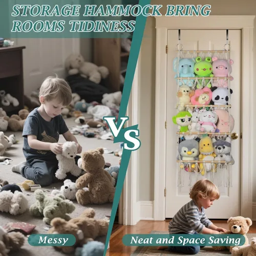 Miniatura 4 de Hamaca de animales de peluche de 16.5 in de ancho sobre la puerta - Hamaca de animales de peluche de 5 niveles para hamaca de juguete de felpa