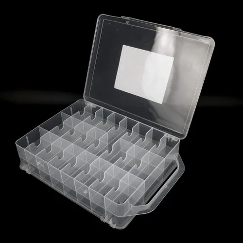 Miniatura 2 de Organizador de costura de 46 rejillas, almacenamiento de caja de hilos de doble cara, caja organizadora portátil de plástico transparente