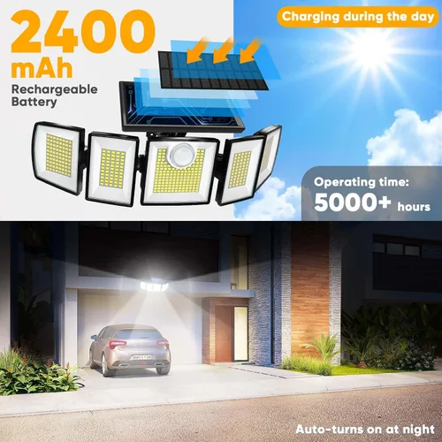 Miniatura 3 de MDCMDCM Luces solares al aire libre con sensor de movimiento - 3000LM con cable de 16.4 pies 3 niveles de brillo 3 modos, luces solares de seguridad