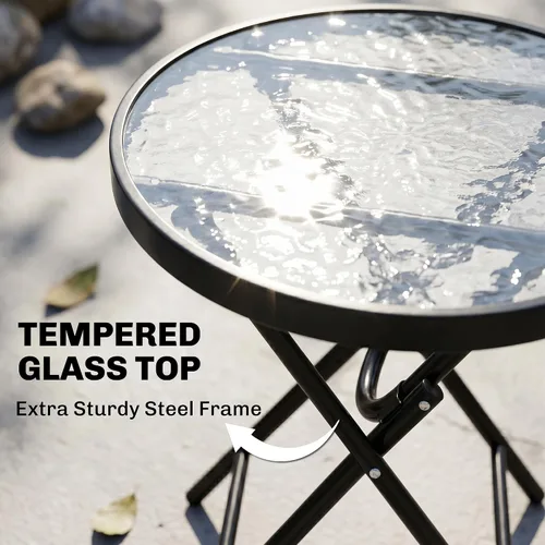 Miniatura 5 de Outsunny Juego de 3 piezas de mesa mecedora para exteriores, juego de mesa plegable para patio con mesa de centro de cristal para patio, terraza