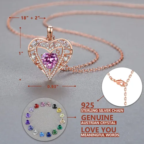Miniatura 63 de Collar de cristal de 5 corazones, chapado en oro rosa de 18 quilates, colgante con cadena de plata de ley 925 de 18 + 2 pulgadas, joyería de piedra