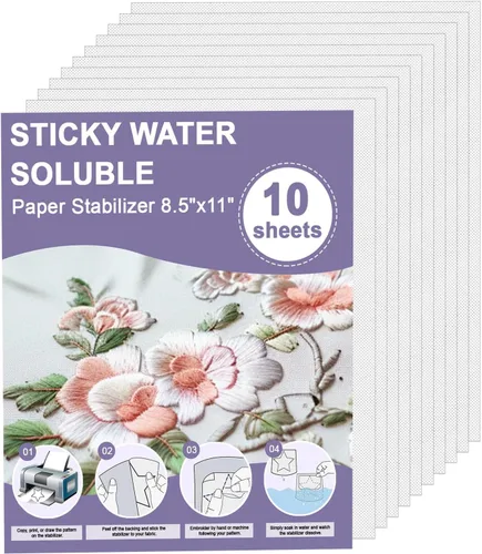 Estabilizador de bordado soluble en agua pegajoso de 8.5 x 11 pulgadas, para imprimir papel para imprimir o dibujar patrones para bordado a mano y a