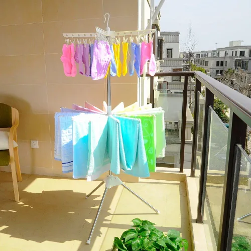 Miniatura 4 de BAOYOUNI Estante de secado de ropa plegable de 2 niveles para interiores y exteriores, con 24 clips y 16 barras de toallas para ropa de bebé