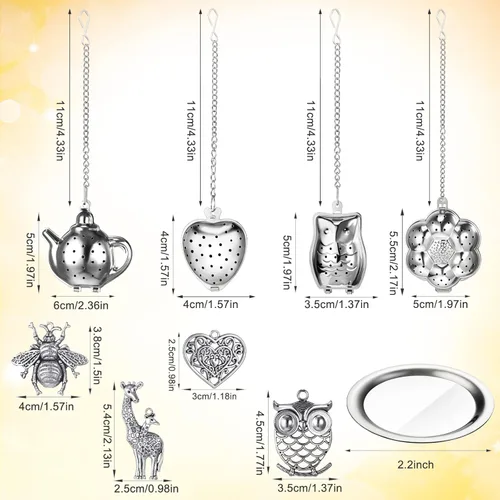 Miniatura 2 de Cunhill 4 Juegos de Infusores de Té Suelto de Acero Inoxidable Bolas de Té Lindos Coladores de Té Filtros Infusores con Colgantes de Piedra