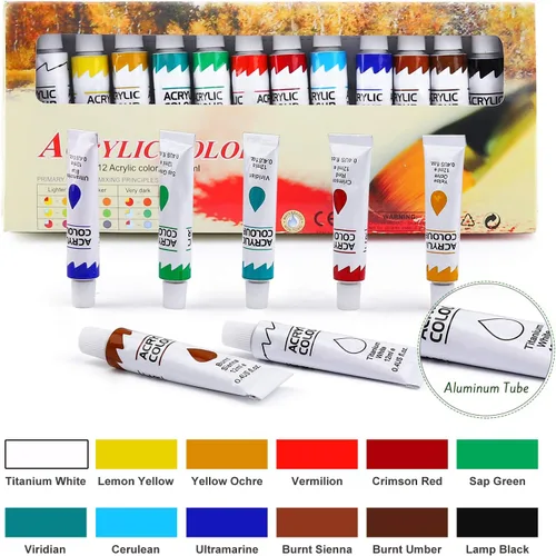 Miniatura 3 de ESRICH Juego de pintura acrílica, suministros de pintura con 2 piezas de pintura acrílica de 12 colores, 1 caballete, 3 lienzos, 30 pinceles y 3
