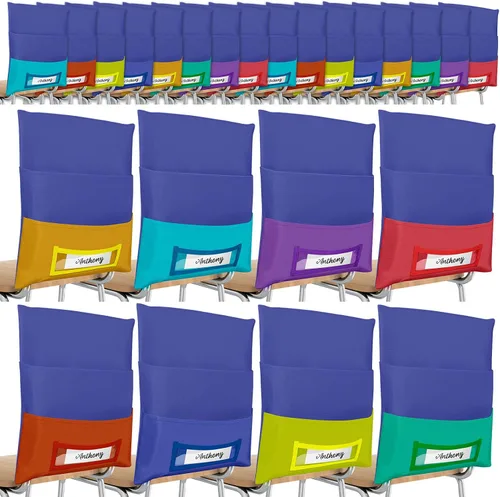 Miniatura 9 de Maitys 24 bolsillos de almacenamiento para sillas de 16 x 19 pulgadas, organizador grande para asientos de aula, almacenamiento de asientos de 8