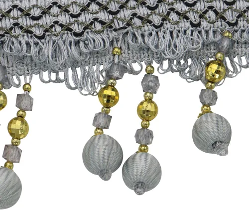 Miniatura 2 de Cinta decorativa de 3 yardas con flecos y borlas, borlas, para cubierta de piano, cinta decorativa para cortina (gris)