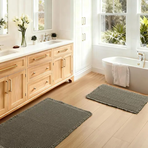 Miniatura 22 de JIUZHEN Tapete de Baño Mejorado con Diseño de Gofre Súper Absorbente Tapetes de Baño Antideslizantes Alfombras de Baño Lavables a Máquina de Secado