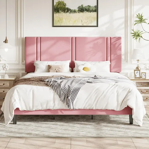 Miniatura 13 de Allewie Marco de cama de plataforma de tamaño matrimonial con cabecera ajustable, tapizado de terciopelo de felpa, canal vertical acolchonado, Negro