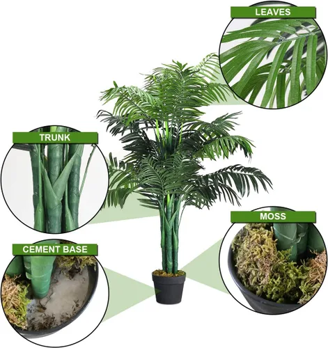 Miniatura 4 de Goplus Palmera artificial, planta tropical de vegetación falsa en maceta de 3.5 pies de alto, árbol de suelo sintético para decoración de interiores