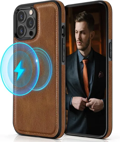 Miniatura 9 de LOHASIC Funda diseñada para iPhone 14 Pro, elegante cubierta trasera magnética de cuero de negocios, a prueba de golpes, compatible con fundas Negro