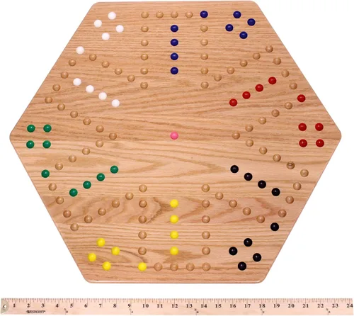 Miniatura 7 de Wahoo - Juego de mesa de juego de mármol de madera, grande de 24 pulgadas de ancho, madera de roble maciza, doble cara, con canicas grandes de 0.866