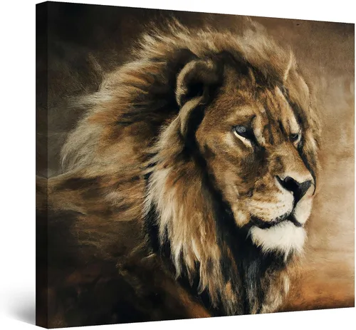 Miniatura 21 de Startonight Lienzo decorativo para pared, diseño de león en colores, listo para colgar, para sala de estar, imagen grande, decoración de pared