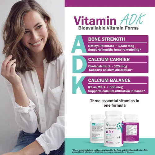 Miniatura 2 de NatureGenX ADK Suplemento vitamínico de 5000 UI – Vitaminas A, D3 y K2 de alta potencia para la salud ósea y absorción de calcio Suplemento