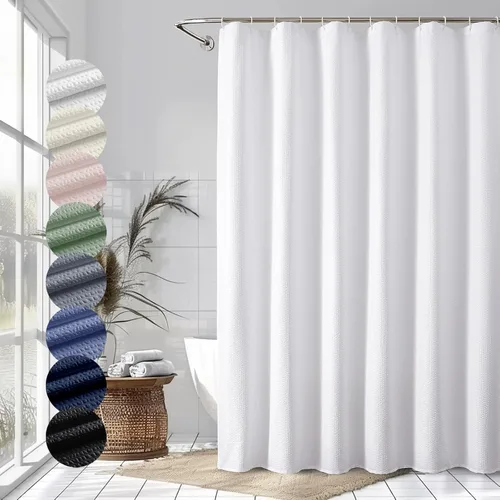 OVZME Cortina de ducha Berry White, cortina de ducha de tela texturizada en relieve para baño - tela suave y lujo de spa hotelero, repelente al
