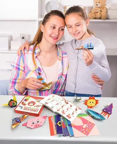 Miniatura 6 de Gamenote Colorido kit de origami para niños, 54 proyectos, 120 papel de origami de doble cara, 12 hojas de papel de práctica, libro de origami
