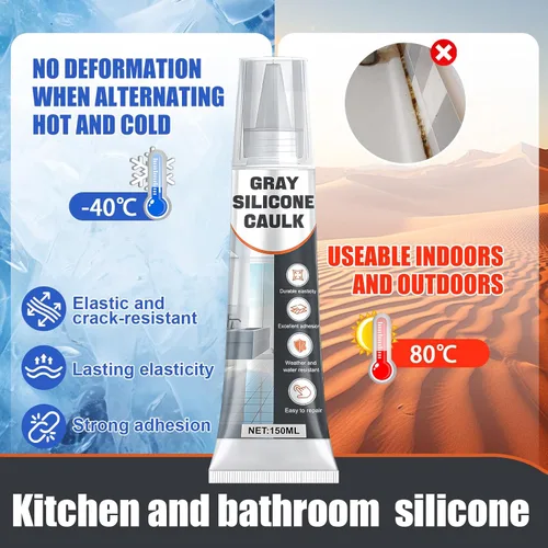 Miniatura 3 de JAOJAO Calafateo de silicona gris, sellador de calafateo impermeable con raspador y calcomanía, curado rápido para baño, cocina, ventanas y uso